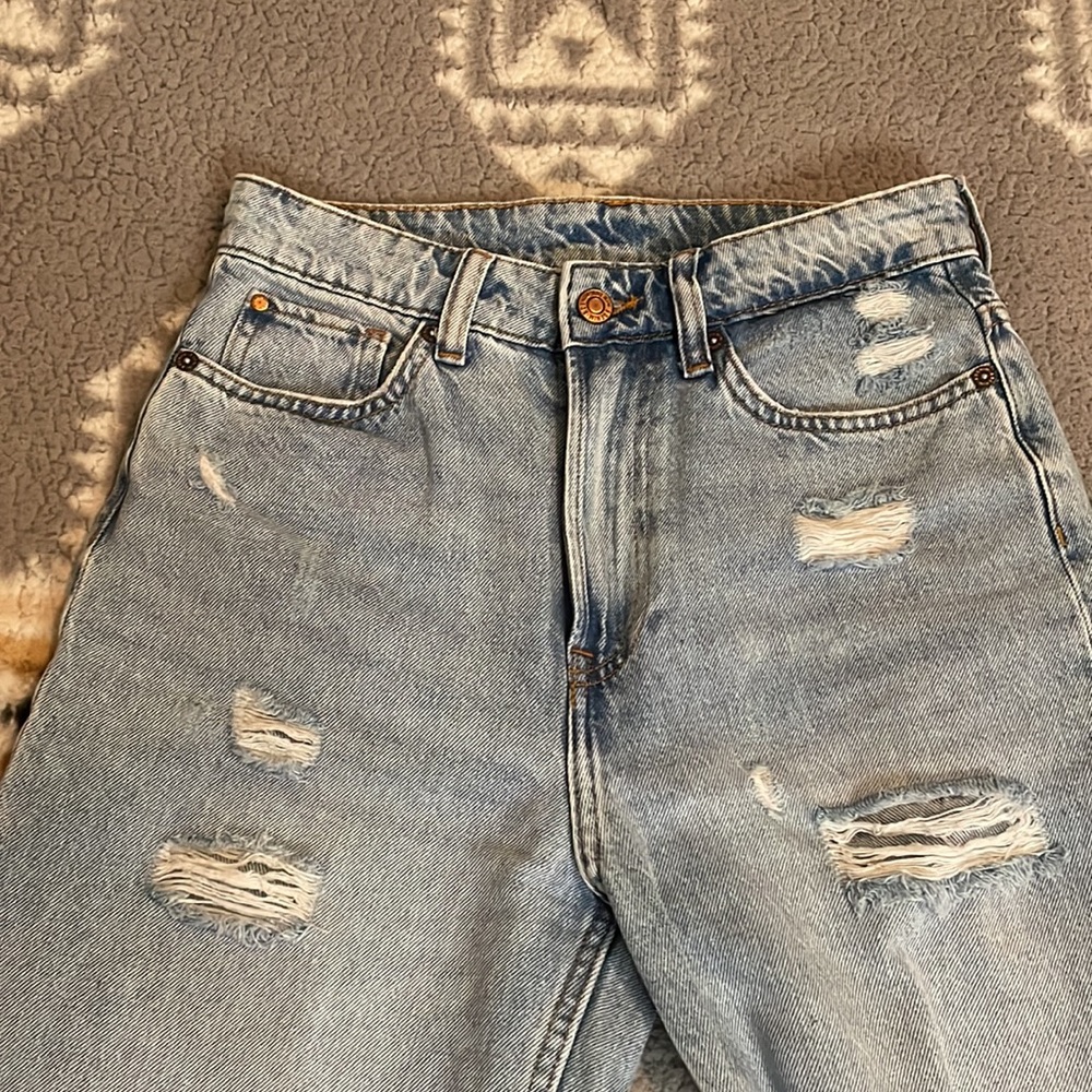 High waisted wide leg ripped jeans - h&m